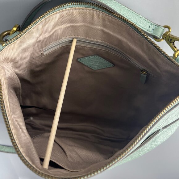 FOSSIL VINTAGE MINT GREEN PEBBLE LEATHER CROSSBODY/SHOULDER BAG KEY GOLD TONE HD - Picture 6 of 9